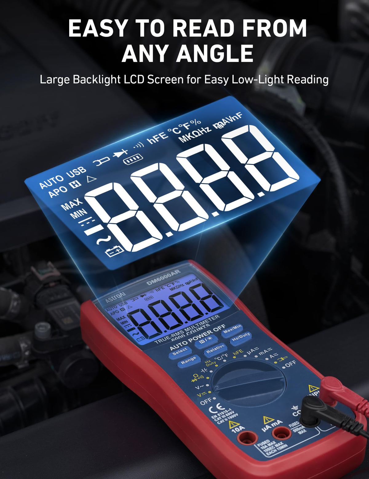AstroAI Digital Multimeter and Analyzer TRMS 6000 Counts Volt Meter Ohmmeter Auto-Ranging Tester; Accurately Measures Voltage Current Resistance Diodes Continuity Duty-Cycle Capacitance Temperature