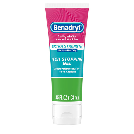 Benadryl Extra Strength Anti Itch Relief Gel, 2% Diphenhydramine HCl, Relief from Insect Bites, Sunburn & More, Great for Camping Essentials, 3.5 fl oz