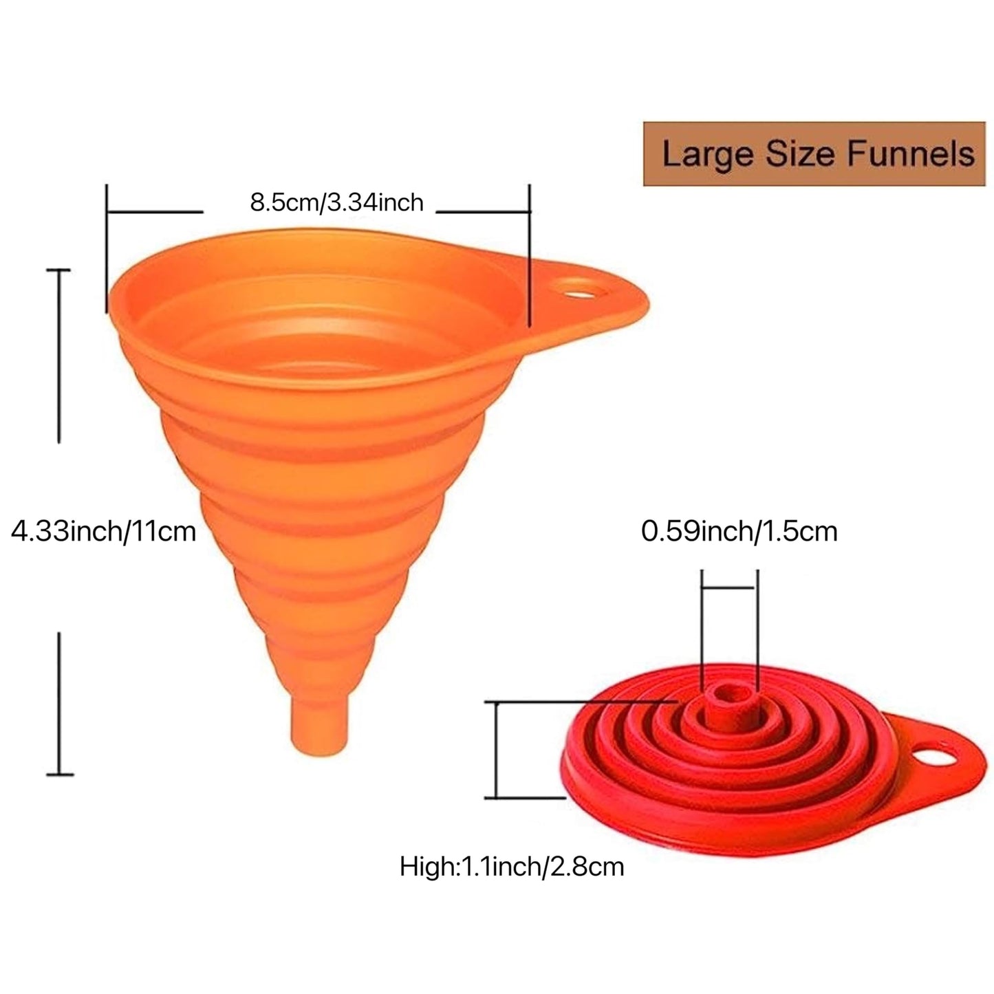 Kitchen Funnel Set 4 Pack, Small and Large, Kitchen Gadgets Accessories Foldable Silicone Collapsible Funnels for Filling Water Bottle Liquid Transfer Food Grade