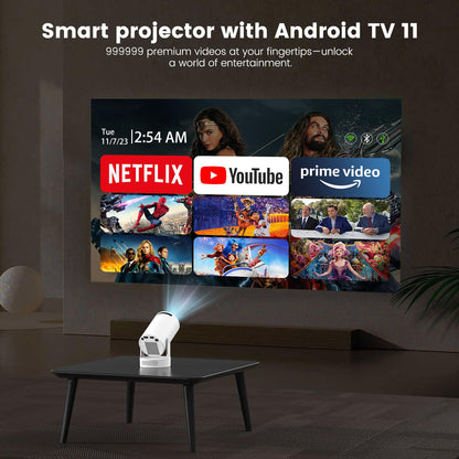 Mini Portable Projector with 4K Support, Bluetooth 5.4 WIFI6, 5watt Sound Base Speaker, 160 ANSI, Android 11, 210° Rotation , Auto Keystone Correction Video Projector HY300 Pro+