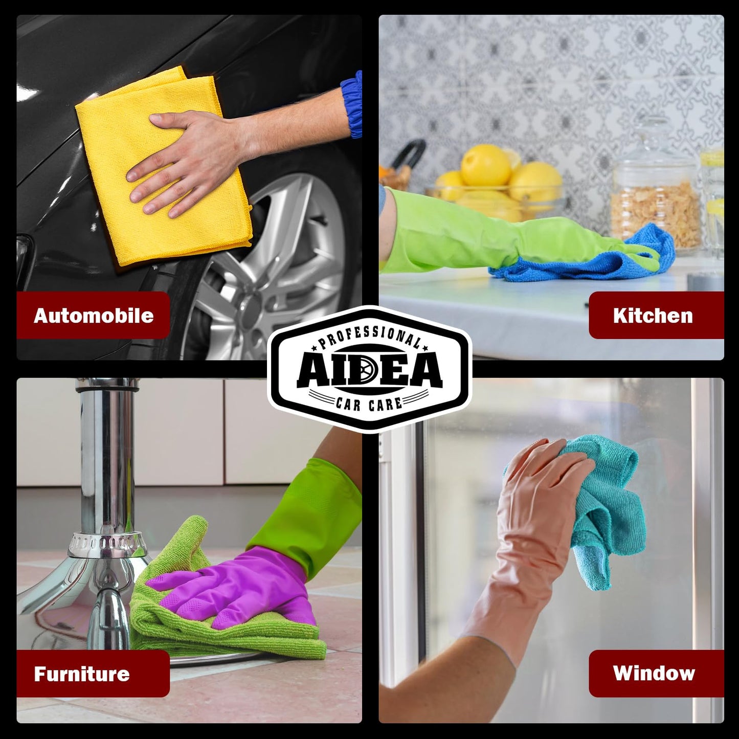 AIDEA Microfiber Cleaning Cloths, 50PK, Microfiber Towels for Cars, Premium All Purpose Car Cloth, Dusting Cloth Cleaning Rags, Absorbent Towels for SUVs, House, Kitchen, Window, 12"×12"