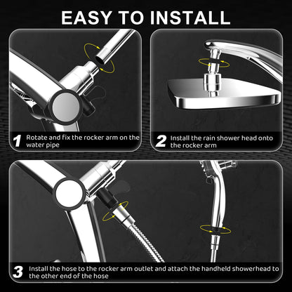 Rain Shower Head with Handheld High Pressure rainfall Shower Heads with Handheld Spray Combo Adjustable one-piece stand daul shower head Built-in Magnetic Docking and Power Jets
