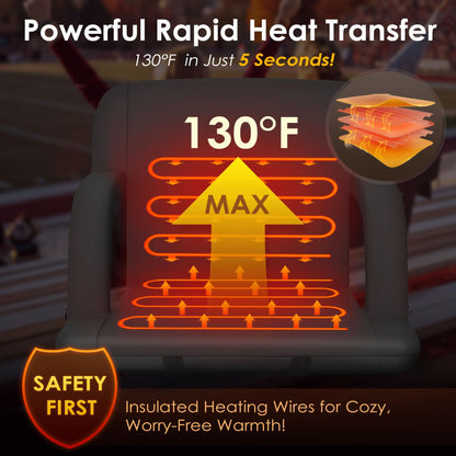 HOPERAN 2pcs Double Heated Stadium Seats for Bleachers with Back Support 25" Wide Cushion, Extra Portable Bleacher Seat Foldable Stadium Chair, USB 3 Levels of Heat, 5 Pockets for Outdoor Games Sports