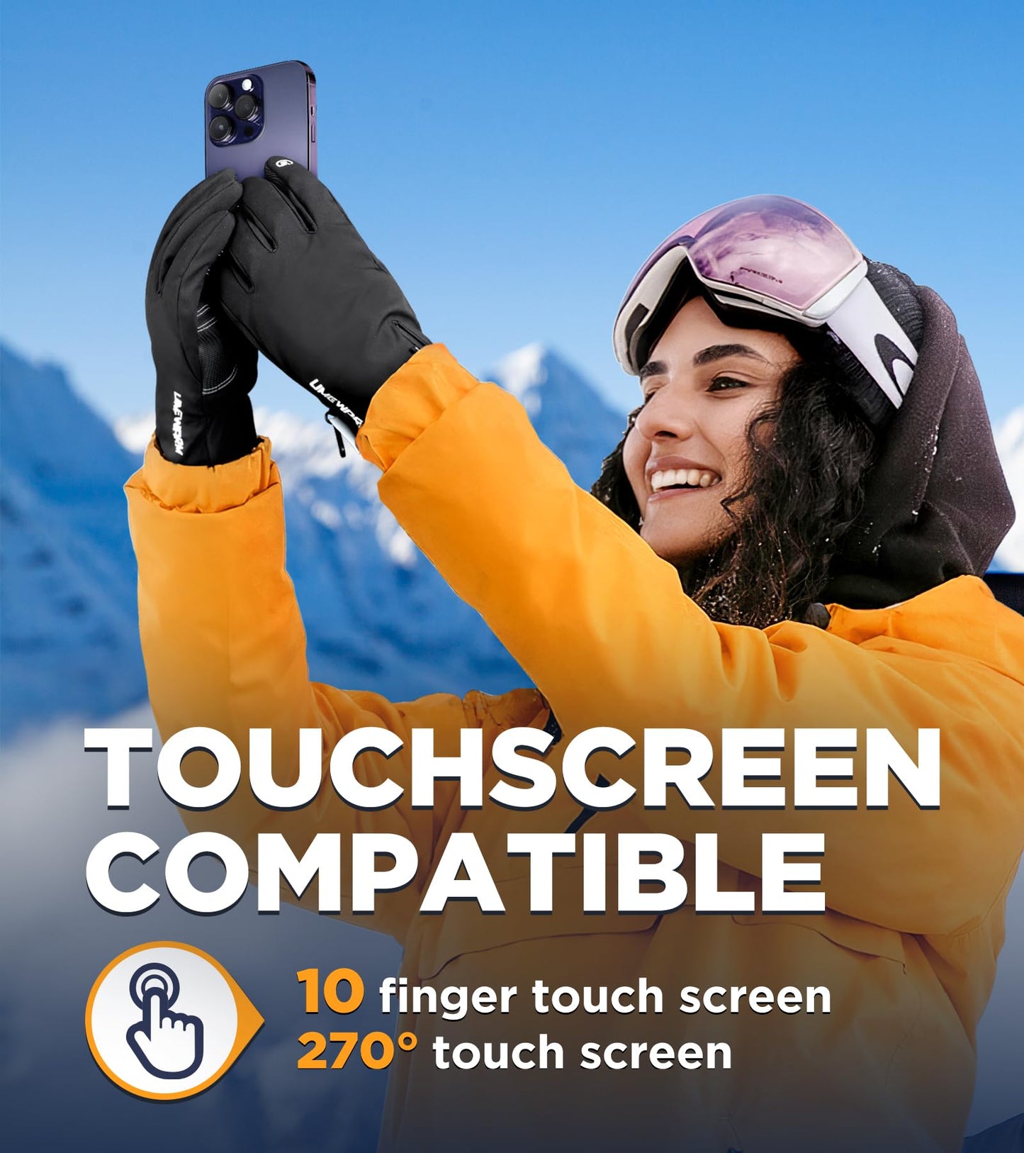 UMEWARM -10℉ Winter Gloves for Cold Weather Made with 3M Insulation, 5-Layer Fabric Snow Ski Gloves Women Men, Windproof & Waterproof Gloves for Men, 10 Touchscreen Fingers Thermal Glove