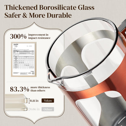 Veken French Press Coffee Maker 34oz 1 L, No Plastic Touching Cafe, Heat Resistant Thickened Borosilicate Glass, Stainless Steel Brewer, Cold Brew Cafetera Teapot for Kitchen Travel Camping, Copper
