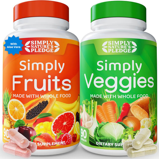 Simply Nature's Pledge -Packed with 42 Different Fruits & Vegetables - Made with Whole Food Superfoods - with Aloe Vera – 100% Soy Free - 90 Count (Pack of 2)