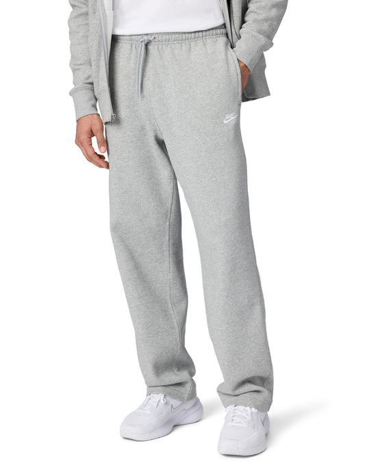 Nike Men's Club Open Hem Brushed Fleece Pants, Dark Grey Heather/Light Smoke Grey/White, Large
