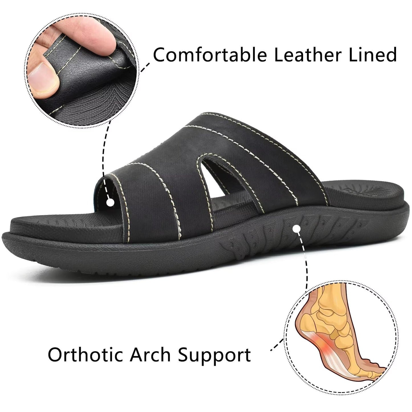 KuaiLu Womens Fashion Orthotic Slides Ladies Lightweight Athletic Yoga Mat Sandals Slip On Thick Cushion Slippers Sandals With Comfortable Plantar Fasciitis Arch Support, Black, 10.5