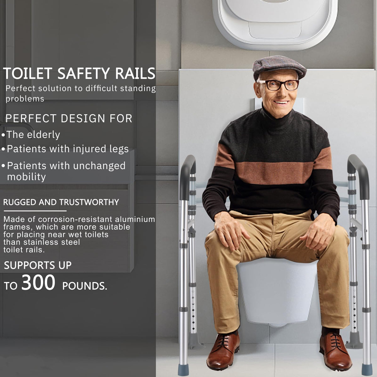 FSA/HSA Eligible Toilet Safety Rails, Adjustable Toilet Frame for Elderly, Seniors, Handicap & Disabled, Foldable Handicap Toilet Handles Fit Any Toilets (300 LB)