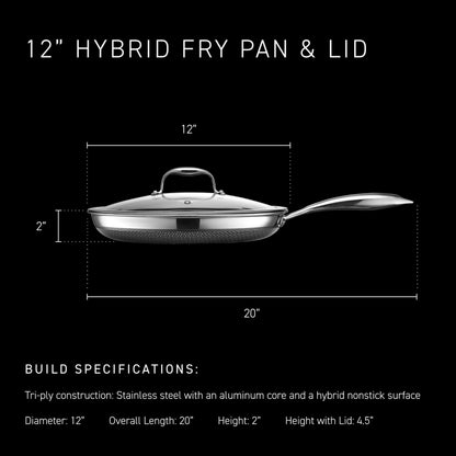 HexClad Hybrid Nonstick 12-Inch Frying Pan with Tempered Glass Lid, Stay-Cool Handle, Dishwasher-Friendly, Oven-Safe Up to 900°F, Induction Ready, Compatible with All Cooktops