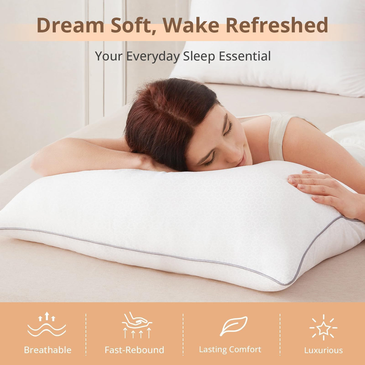 Sasttie Pillows Queen Size Set of 2, Bed Pillows for Side, Back, and Stomach Sleepers - Oeko-Tex Certified Down Alternative Plump Filling - Hotel Quality and Machine Washable, 20x30 Inches, 2 Pack