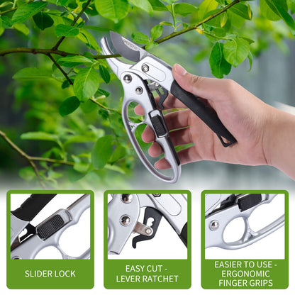 MEPEREZ Germany Pruning Shears, Arthritis Weak Hand Snips, Work 3 Times Easier, 1-Inch Cut Capacity Garden Clippers, Ergonomic handle, Rust resistant, high strength steel, Sharp