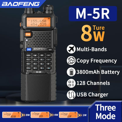 BAOFENG UV-5R Ham Radio Handheld Long Range 8w Upgrade UV5R Walkie Talkies M-5R 5RX Rechargeable 3800mAh Battery Multi Band Two Way Radio for Hunting Hiking,2 Pack (M-5R-4 Antenna)