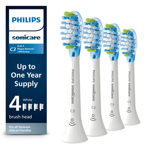 Philips Sonicare Genuine C3 Premium Plaque Control Toothbrush Heads, One Year Supply, 4 Brush Heads, White, HX9044/65
