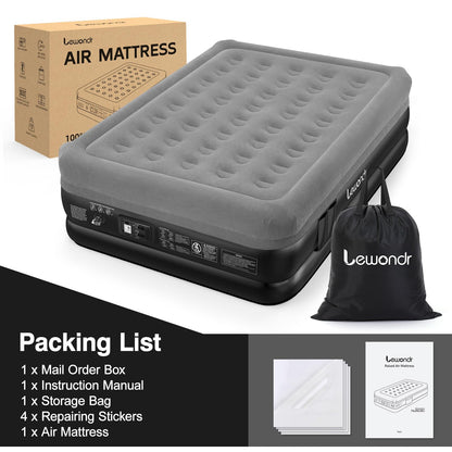 Lewondr Queen Air Mattress with Built in Pump,18" Deluxe Blow Up Mattress Airbed, Comfy Self Inflating Air Mattress, 3Min Fast Inflatable Mattress for Camping, Home, Guests, Travel(661lb MAX), Gray