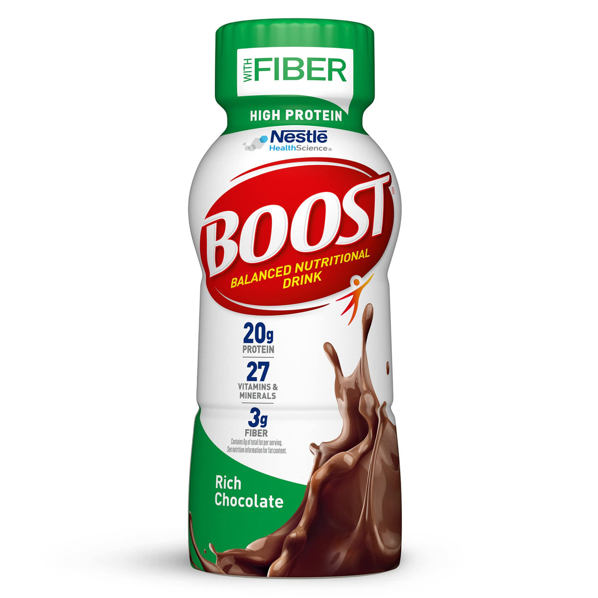 BOOST High Protein with Fiber Ready to Drink Complete Nutritional Drink, Rich Chocolate, 8 fl oz Bottle, 24 Pack