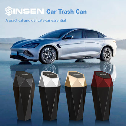 SINSEN Car Trash Can, Mini Garbage Bin with Lid, Car Door Trash Cans, Cup Holder Organizer Diamond Dustbin, 2PCS