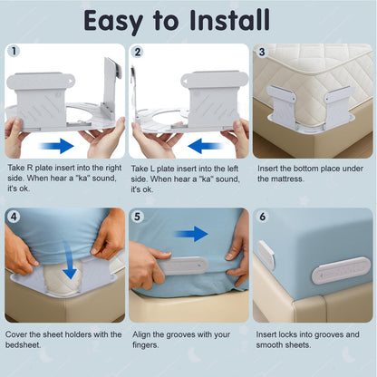 Eastappli Upgrade Bed Sheet Holders for Corners, Lock Sheet Holders, 4Pcs Fitted Sheet Holders Keep Sheets Firm & Tight,Durable Heavy Duty Bed Sheet Clips, Sheet Locks, Fit All Mattress Easy Install