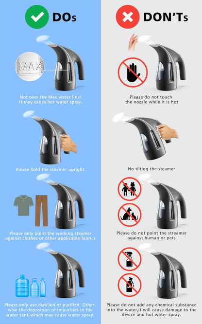 HiLIFE Steamer for Clothes, Portable Handheld Design, 240ml Big Capacity, 700W, Strong Penetrating Steam, Removes Wrinkle, for Home, Office(ONLY FOR 120V)-Black