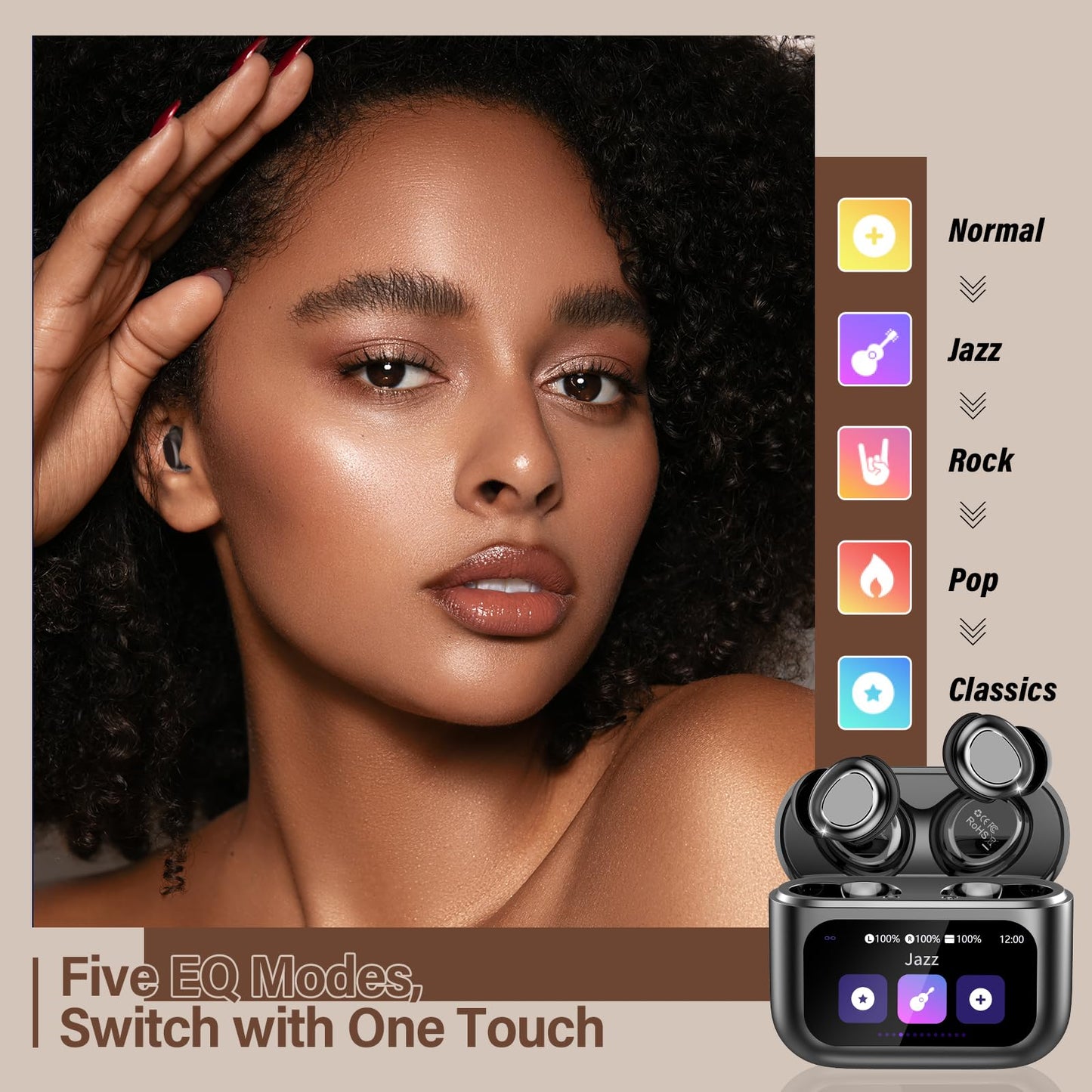 ZYHKON Sleep Earbuds Bluetooth 5.4 in Ear Touch Screen Sleep Headphones, Small Design Mini Sleep Earbuds for Side Sleepers with Sleep Mode, 48H Playtime Sleep Earphones Clear Calls, 5 EQ Modes, Black