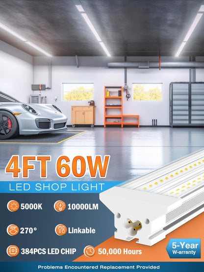 ELEKICO Upgrade Hanging | Surface Mount 4' Led Shop Lights for Workshop 4FT 10pack, Super Bright 10000LM 5000K 60W Linkable 4FT Led Shop Light for Workshop Garage Factory Warehouse Shop Workbench