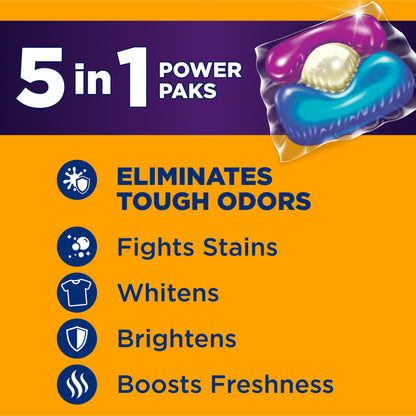 ARM & HAMMER Plus OxiClean with Odor Blasters 5-in-1 Laundry Detergent Power Paks, Laundry Odor Remover, Eliminates Odors, Attacks Stains, Fresh Burst Scent, 42 Count