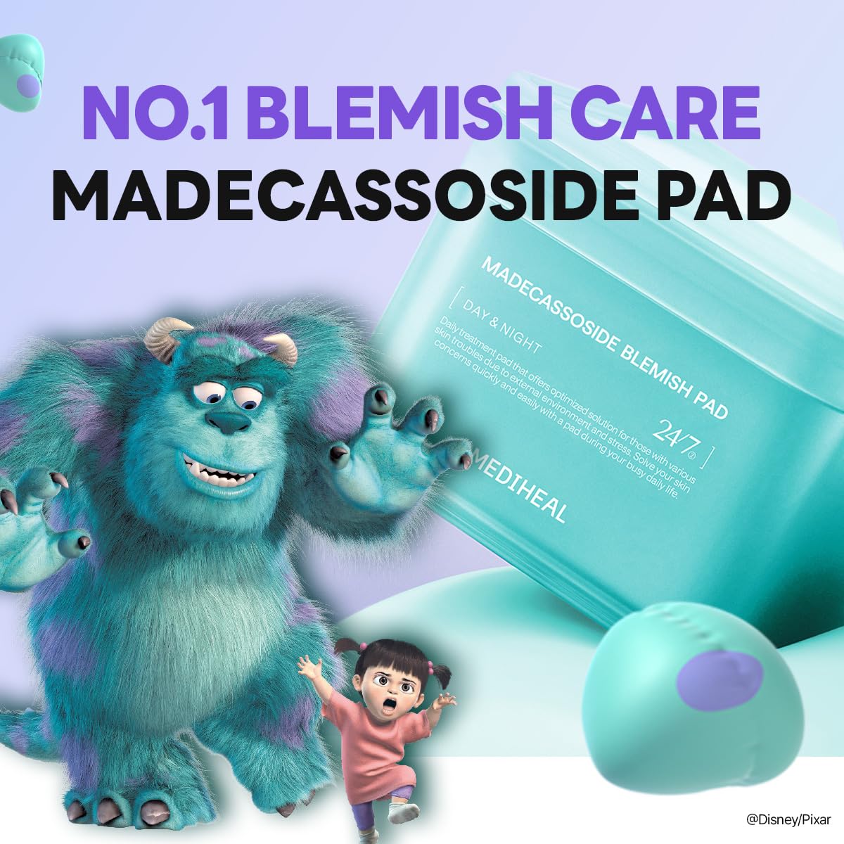 MEDIHEAL Madecassoside Toner Pads [Disney Pixar Edition]-Centella Asiatica to Improve Uneven Skin Tone - Vegan Face Gauze, Full size 100 + Refill 100 (Madecassoside, 200 pads)
