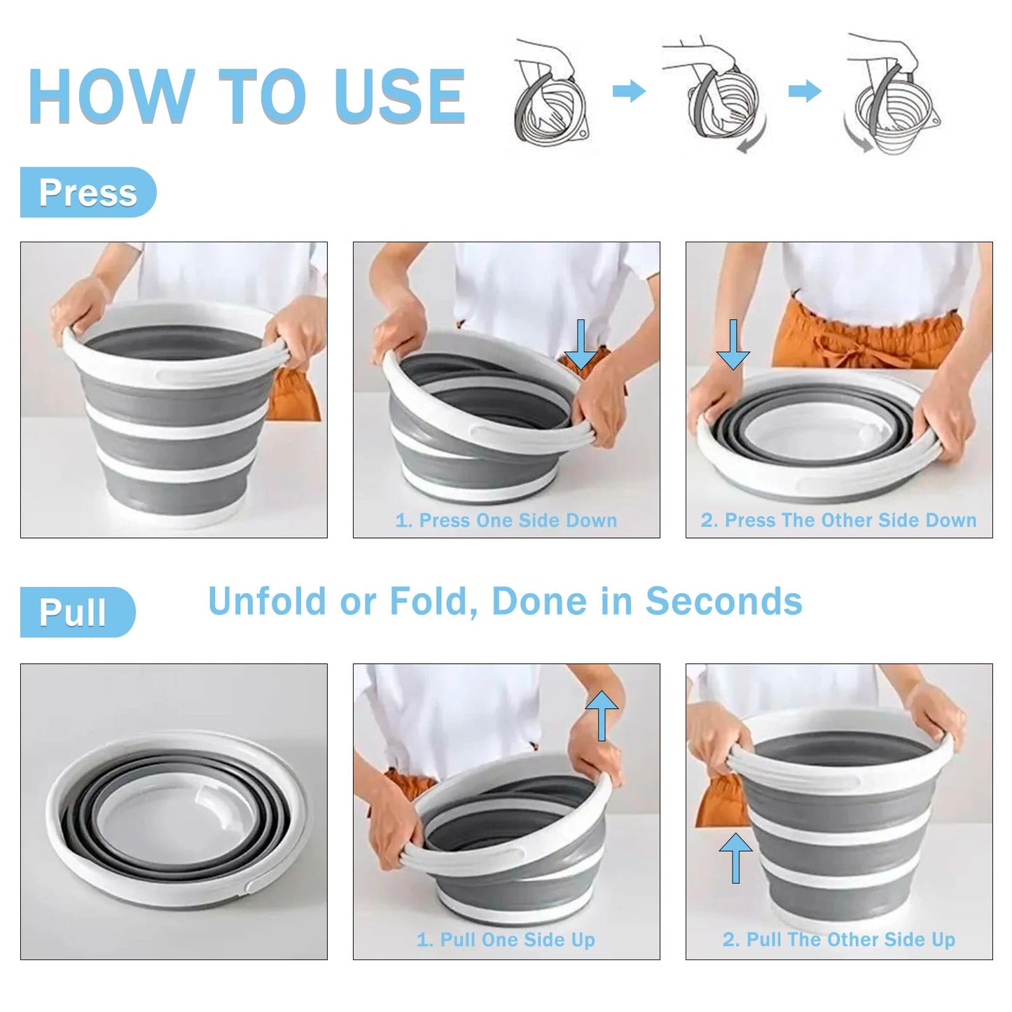 2-Pack Collapsible Buckets - 2.6 Gallon (10L) Large Capacity, Essential for RV, Garden Cleaning, Car Washing, Camping, Fishing, Multi-Purpose Durable Portable Buckets, Easy Storage, Use Anywhere