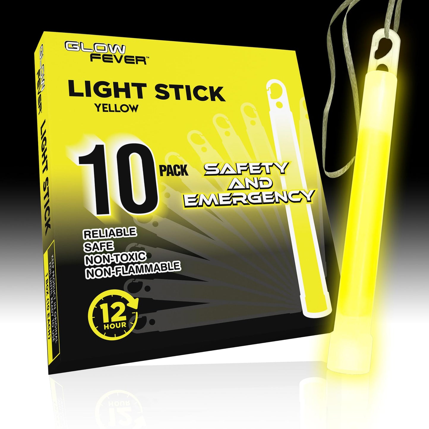 Glow Fever Emergency Safety Military Grade Glow Sticks, 10PCS, 6" Ultra Bright Light Sticks with 12 Hours Duration. Great for Hiking, Party, Camping, Blackouts, Hurricane and Survival Kits (Yellow)