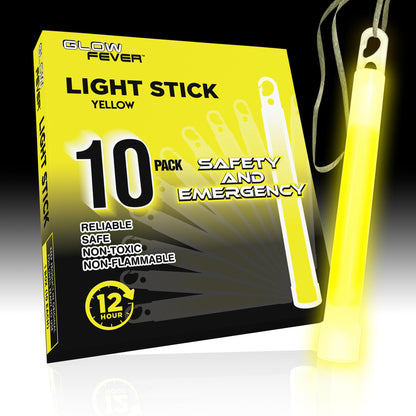 Glow Fever Emergency Safety Military Grade Glow Sticks, 10PCS, 6" Ultra Bright Light Sticks with 12 Hours Duration. Great for Hiking, Party, Camping, Blackouts, Hurricane and Survival Kits (Yellow)