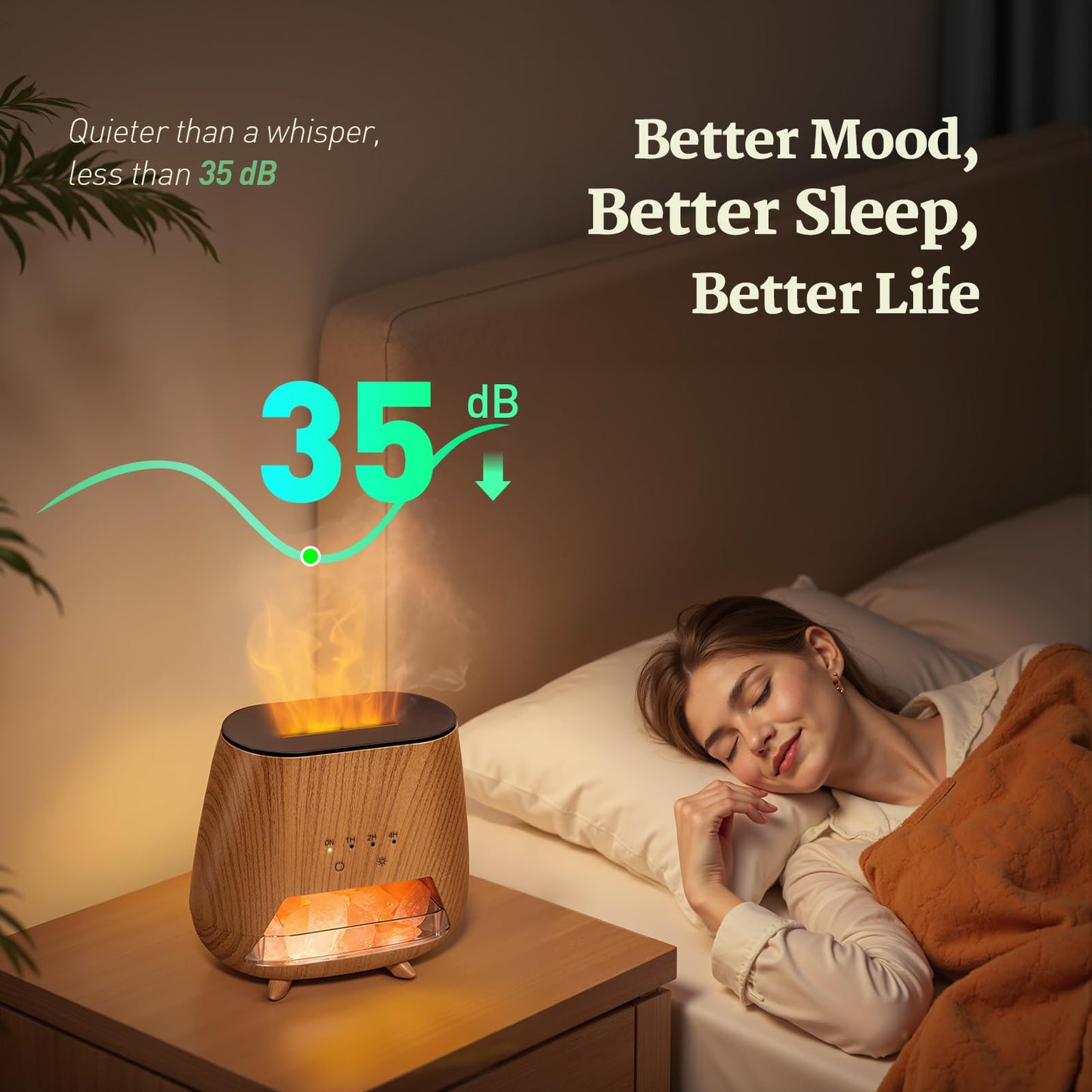 JJNJJN Essential Oil Diffuser for Home: 200ml Aromatherapy Diffuser with Himalayan Pink Salt Rock, Cool Mist Humidifier with Auto Off Function and 9 Colors LED Night Light for Bedroom