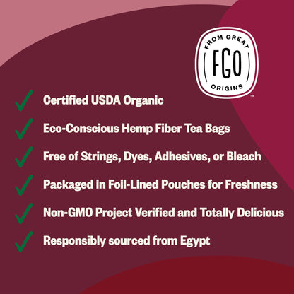 FGO Organic Hibiscus Tea, 100 Count, Eco-Conscious Tea Bags, Caffeine Free, Packaging May Vary (Pack of 1)