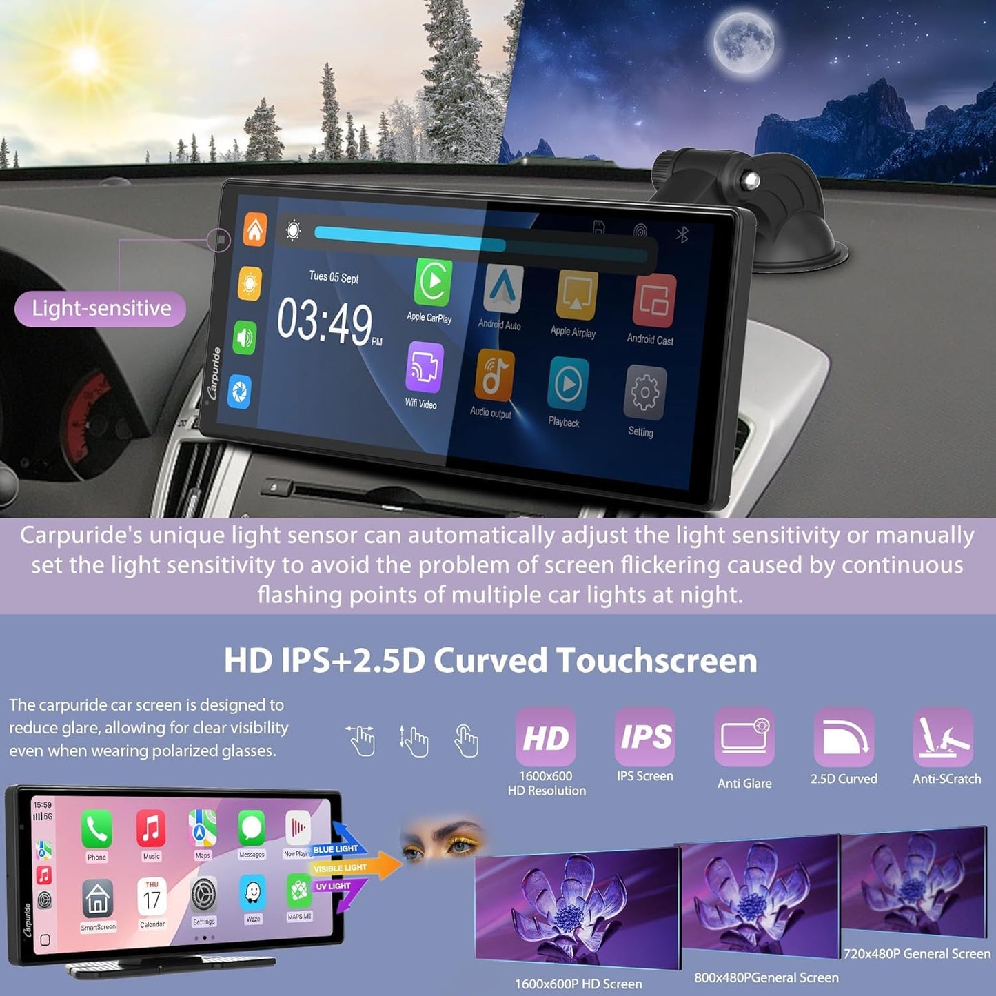 2025 Carpuride Wireless Carplay & Android Auto with Dash Cam - 10.26 Inch HD IPS Touch Car Play Screen for Car, 4K Front & 1080P Rear Camera, Loop Recording, Bluetooth Audio, Mirror Link, GPS, Siri