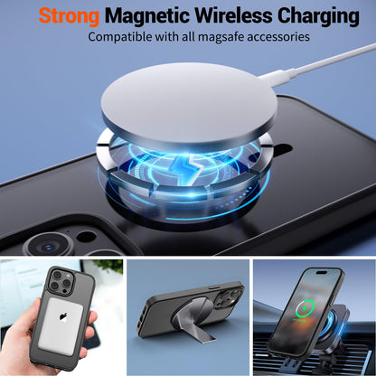 SUPFINE Magnetic for iPhone 15 Pro Max Case (Compatible with MagSafe) (Military Grade Drop Protection) Translucent Matte Shockproof Phone Cover, Black