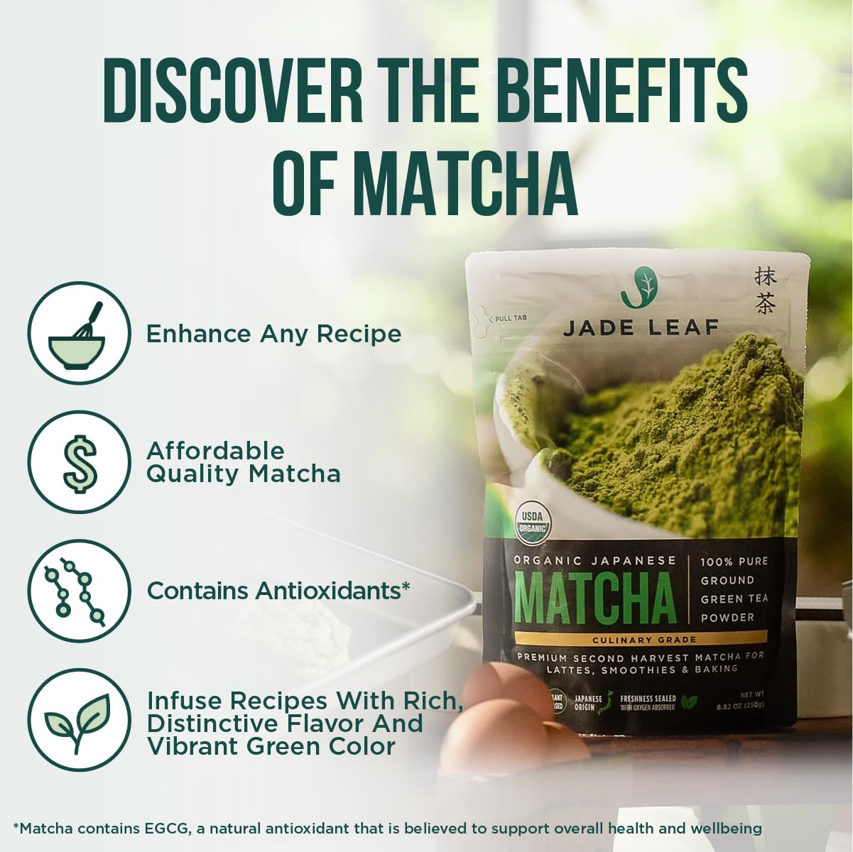 Jade Leaf Matcha Organic Premium Ceremonial Grade Matcha Green Tea Powder - Japanese - Culinary, Ingredient, Ceremonial Barista Teahouse, Latte, Collagen, 1.06 Ounce (Pack of 1), Culinary