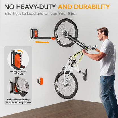 2-Pack Swivel Bike Rack Wall Mount, Bike Hangers for Garage, Space-Saving Vertical Bike Holder, Holds up to 77 lbs, Bicycle Wall Hanger Storage, No Heavy Lifting Required Indoor Hanging Bike Rack