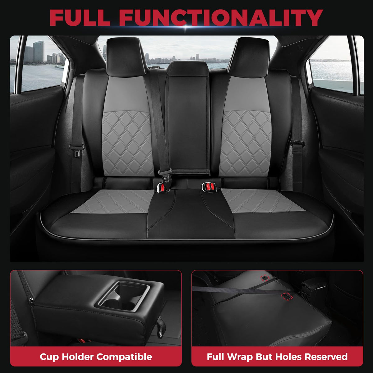 FREESOO for Toyota Corolla Seat Covers Hybird LE 2023 2024 2025, Custom Fit Car Seat Covers, Waterproof Car Seat Cover Protector Cushions, Luxury Leather Seat Covers for Cars, Black Gray Full Set