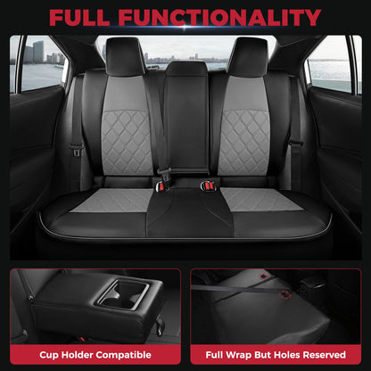FREESOO for Toyota Corolla Seat Covers Hybird LE 2023 2024 2025, Custom Fit Car Seat Covers, Waterproof Car Seat Cover Protector Cushions, Luxury Leather Seat Covers for Cars, Black Gray Full Set