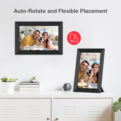 Frameo 10.1 Inch WiFi Digital Picture Frame, Smart Cloud Electronic Photo Frame with HD IPS Touch Screen Slideshow 32GB Memory Auto-Rotate Wall Mount, Share Photos/Videos from Phone by Frameo App
