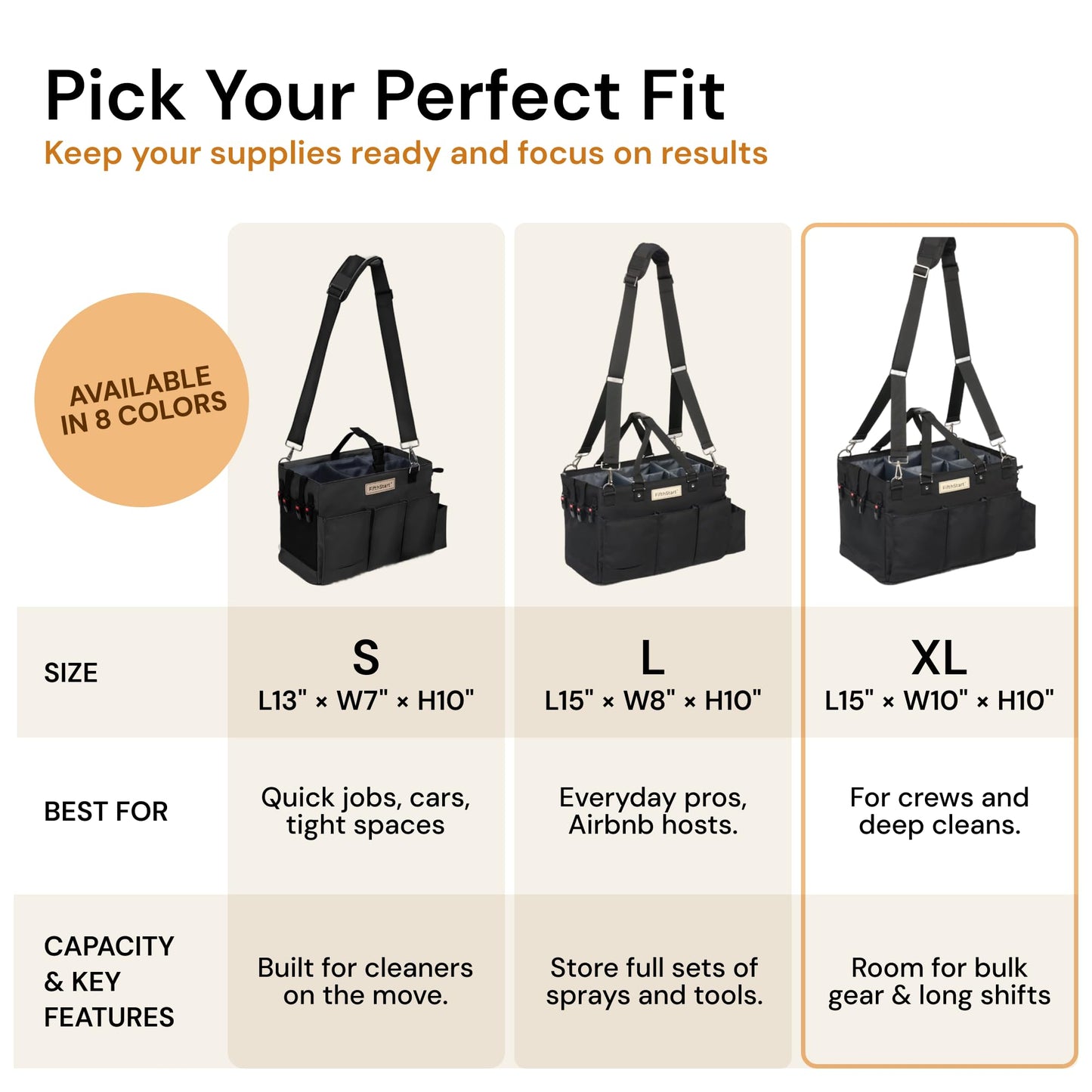 FifthStart Cleaning Supplies Organizer Tote & Caddy - X-Large, Black Nylon - Adjustable Straps for Cleaning Tote - 9 Pockets & Dividers in Organizer Bag - Durable Nylon Construction for Diaper Caddy