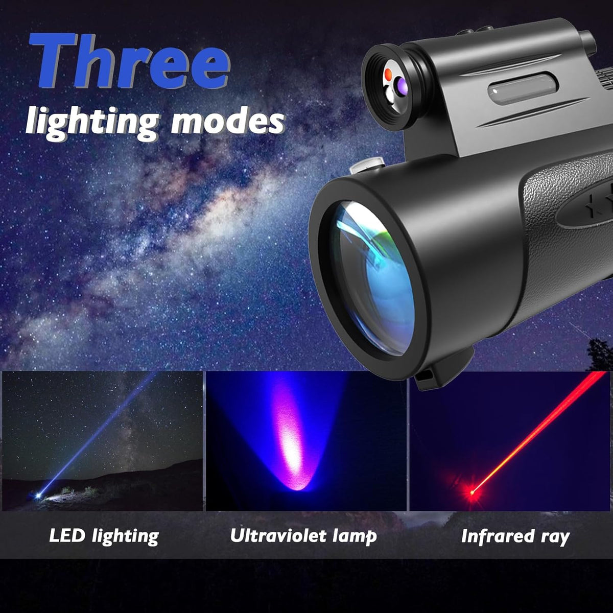 Monocular Telescope with Lights HD Monoculars 80x100 for Adults High Powered Monocular for Hunting with Smartphone Holder & Tripod, Handheld Telescope Suitable for Bird Watching Stargazing-Black
