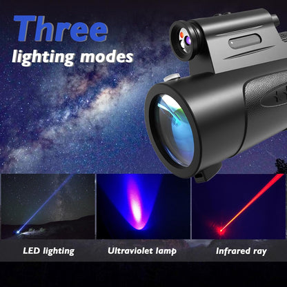 Monocular Telescope with Lights HD Monoculars 80x100 for Adults High Powered Monocular for Hunting with Smartphone Holder & Tripod, Handheld Telescope Suitable for Bird Watching Stargazing-Black