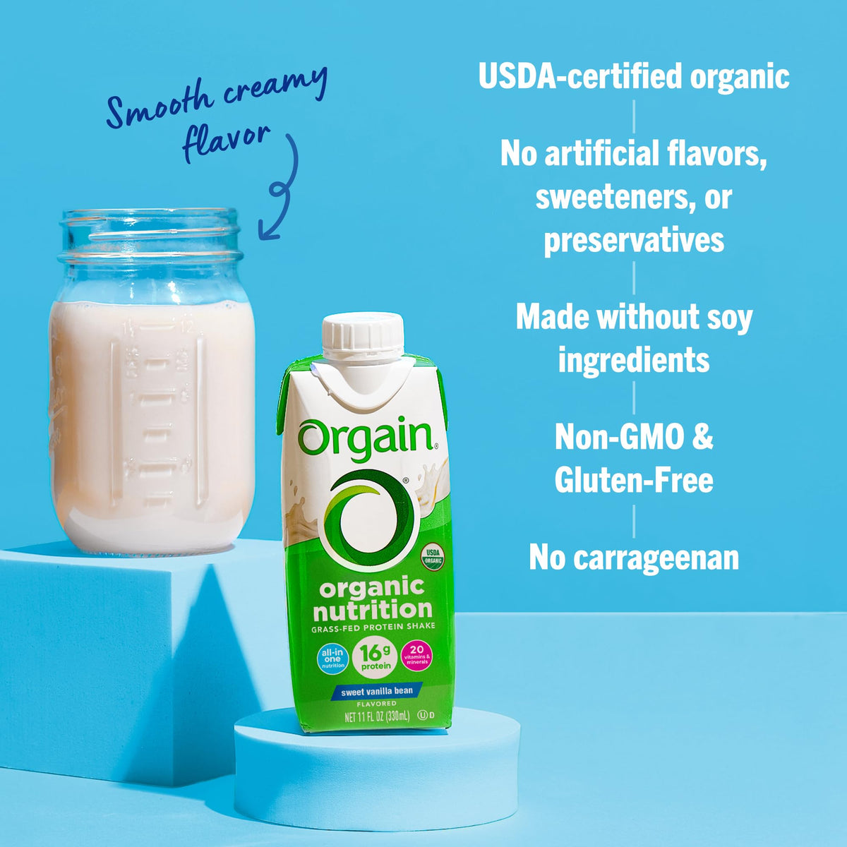 Orgain Organic Nutritional Protein Shake, Vanilla Bean - 16g Grass Fed Whey Protein, Meal Replacement, 20 Vitamins & Minerals, Fruits & Vegetables, Gluten Free, Non-GMO, 11 Fl Oz (12 Pack)