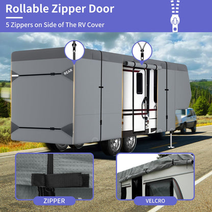 Umbrauto 5th Wheel RV Cover Upgraded 7 Layers Top Anti-UV Waterproof Breathable Camper Covers Fits 31' - 34' Travel Trailer Motorhome with 2Pcs Extra Straps & Gutter Covers