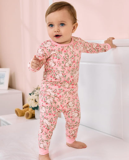 babee Reshinee Bamboo Viscose Toddler Girls Kids Pajama Sets 2-3T Snug fit Long-Sleeve Softness Sleepwear Pjs 2pcs Jammies Floral Bunny