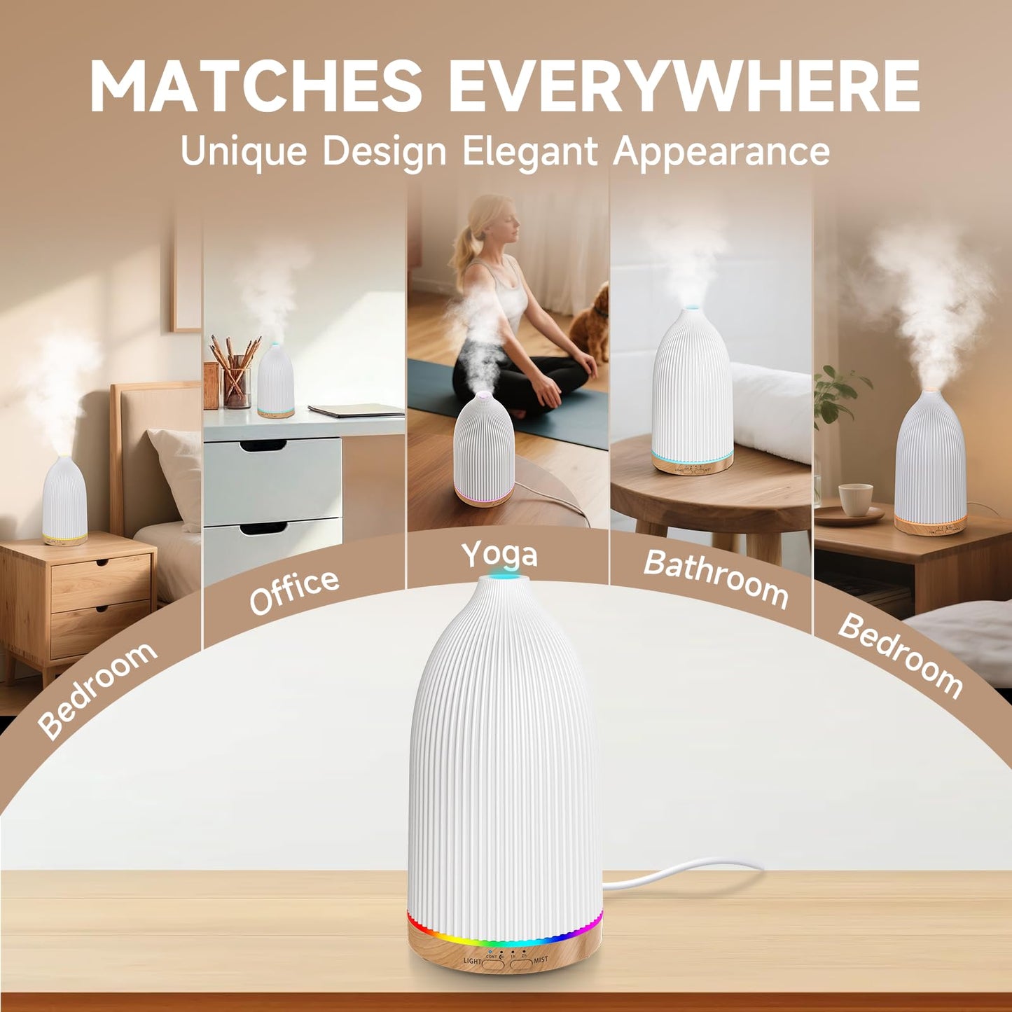 URPOWER Essential Oil Diffusers for Home with 7 LED Color Changing Lights, Timer & Auto-Off Ultrasonic Aromatherapy Diffuser Cool Mist Humidifer Scent Diffuser for Bedroom, Office, Yoga