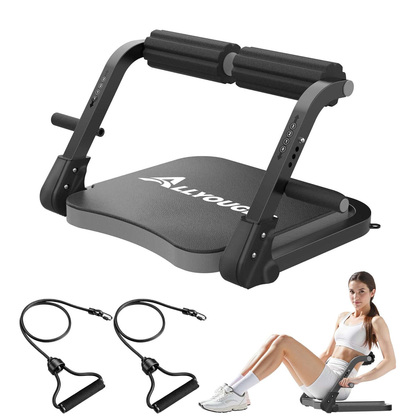 Ab Machine,Sit Up Exercise Equipment& Core Machine, Workout Equipment,Adjustable Ab Trainer with 3 Resistance Levels and Removable Auxiliary Handle,Home Gym Fitness Equipment for All Ages Grey