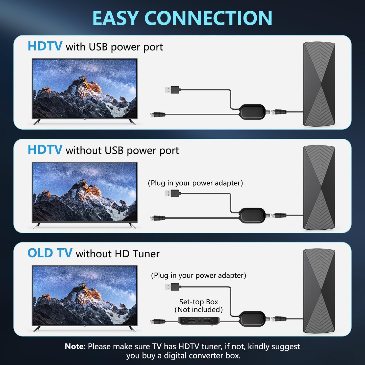 2025 TV Antenna,1200+ Miles Long Range TV Antenna, HD Digital TV Antenna Indoor with Signal Booster, Antenna for Smart TV and All Older TV's-Supports 4K 1080p -33ft Long Cables