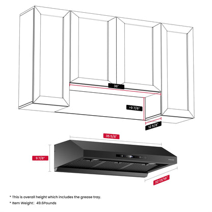 GASLAND Master 36 Inch Under Cabinet Range Hood, Matte Black, 700 CFM for Heavy-Duty Cooking Kitchen Exhaust Fan, 3-speed Powerful Stove Vent Hood 67dB, Three Filters Vent Hood with 5000K LED light