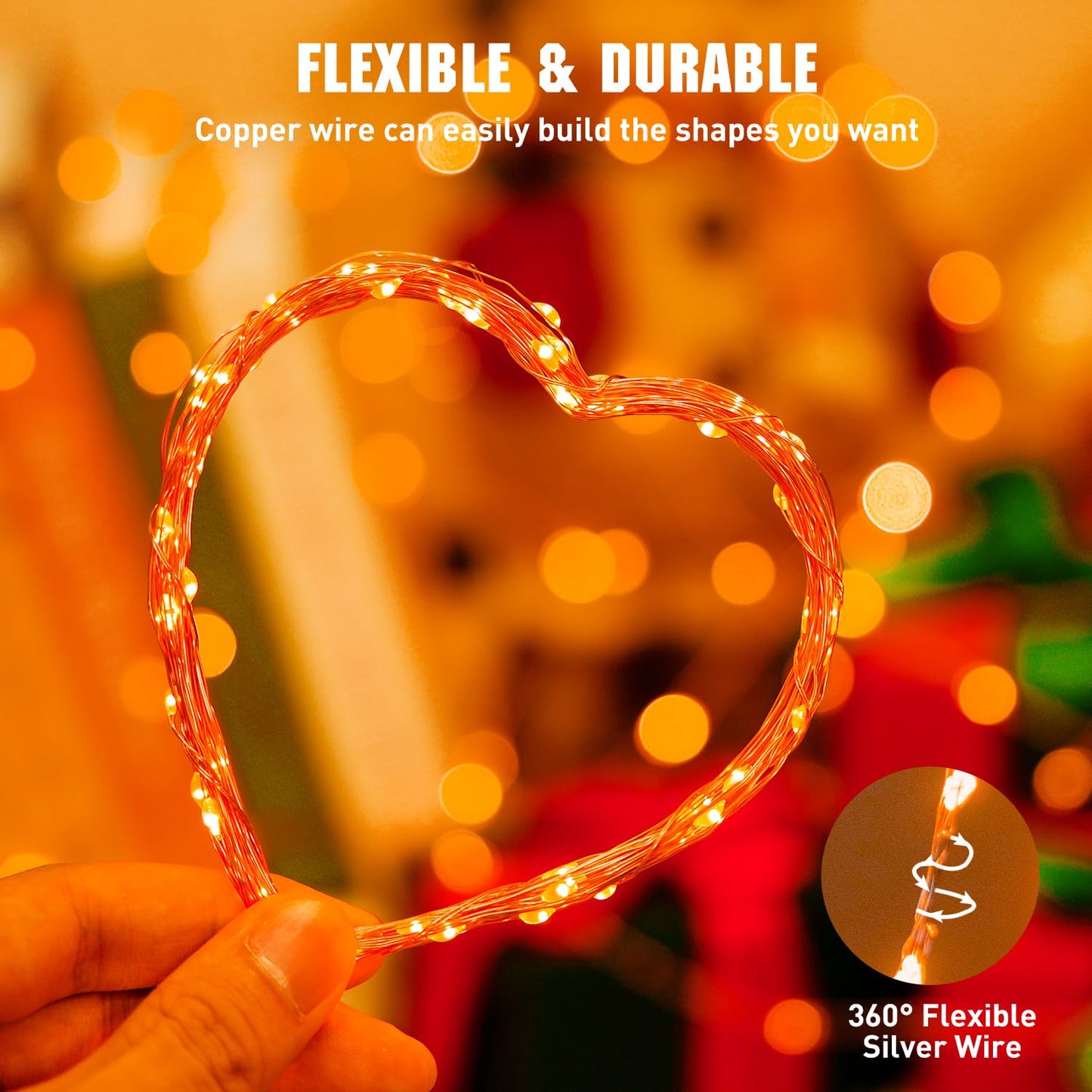 JMEXSUSS 4 Pack 50 LED Halloween Fairy Lights Battery Operated, 16.1ft Orange Fairy String Lights, Mini Orange Halloween Lights for Bedroom Garden Party Holiday Decorations